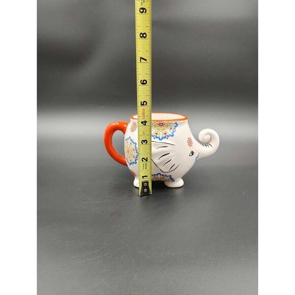 Elephant Coffee Cup Mug Hand Painted Ceramic 3D Trunk Lucky Trunk Up (B) - Picture 9 of 10